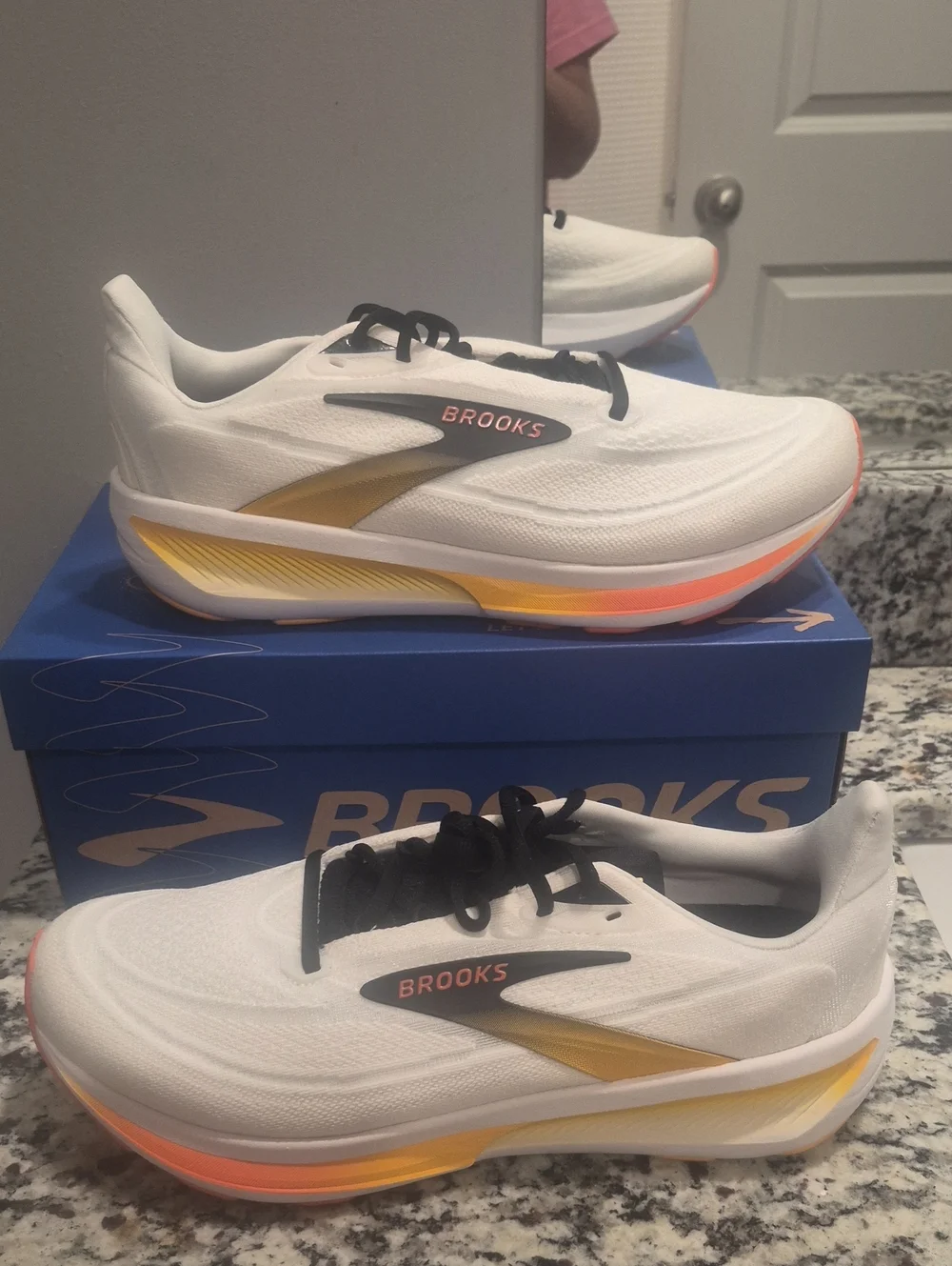Brooks Revel 9 Men's White Running Shoes with Yellow & Coral Accents